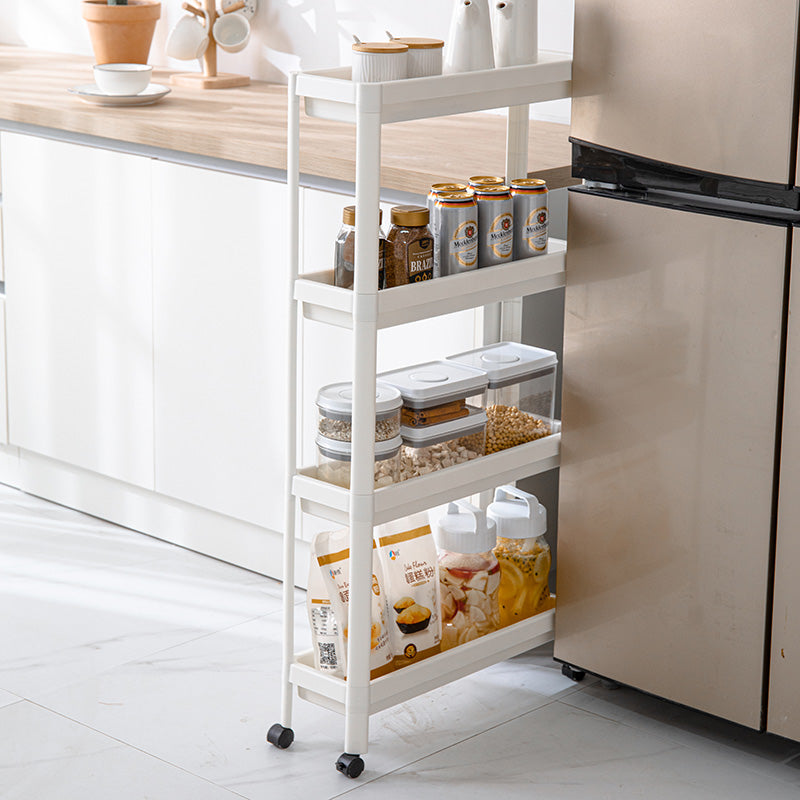 Modern white 4-tier slim rolling cart for narrow kitchen gaps and small space organization